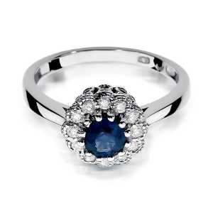 Pierścionek zaręczynowy D378 z białego złota szafir 0.50 ct