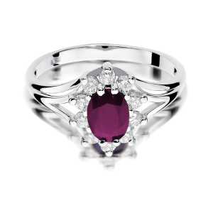 Pierścionek zaręczynowy D060 z białego złota rubin 1.00 ct