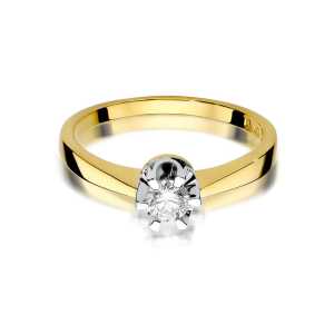 Pierścionek zaręczynowy D527 z żółtego złota brylant 0.25 ct