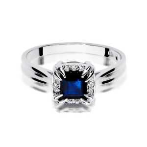 Pierścionek zaręczynowy D474 z białego złota szafir 0.7 ct