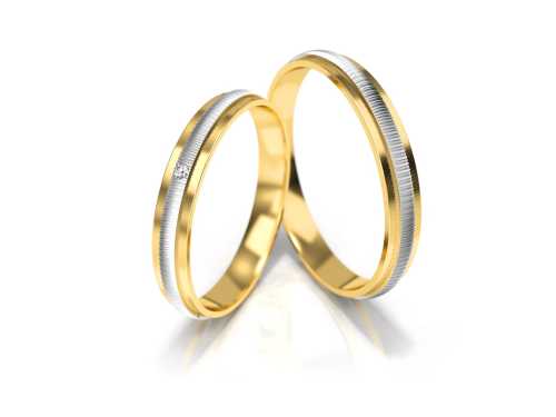 Obrączki ślubne z dwukolorowego złota - B202 - nowoczesne wykończenie, delikatne i wąskie obrączki dwukolorowe, Luva.