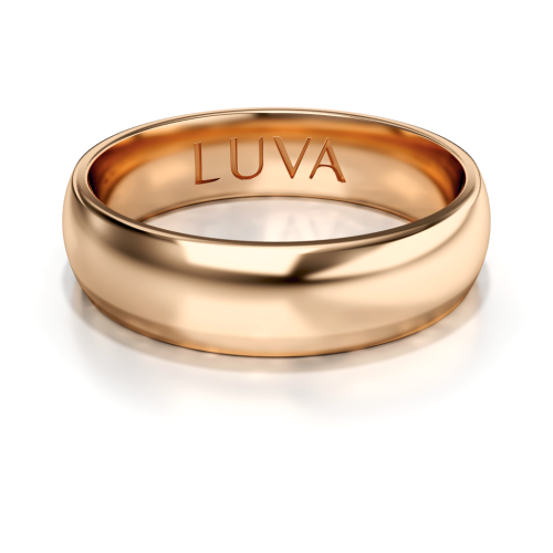 Obrączka o profilu półokrągłym, czerwone złoto, w połysku, z soczewką, Luva.