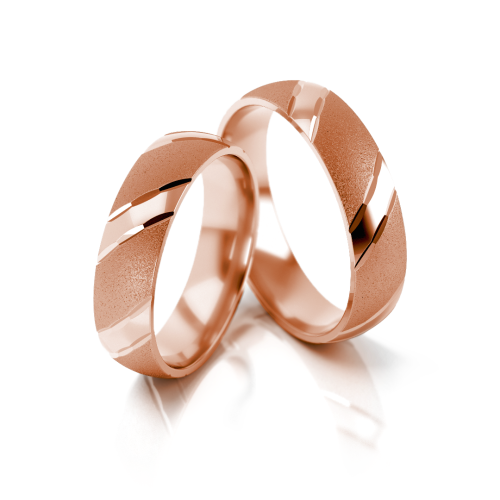 Obrączki ślubne z czerwonego złota - S1, wyjątkowe połączenie matu i błyszczących nacięć, Luva.