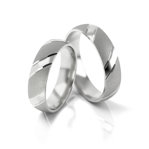 Obrączki ślubne z białego złota - S1, ponadczasowe połączenie matu i połysku diamentowanych nacięć, Luva.