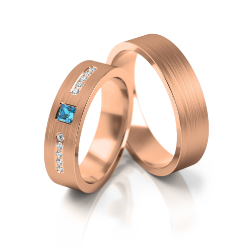 Obrączki ślubne z czerwonego złota B38, z kamieniami w oryginalnej oprawie, brylanty, kamienie kolorowe, Luva.