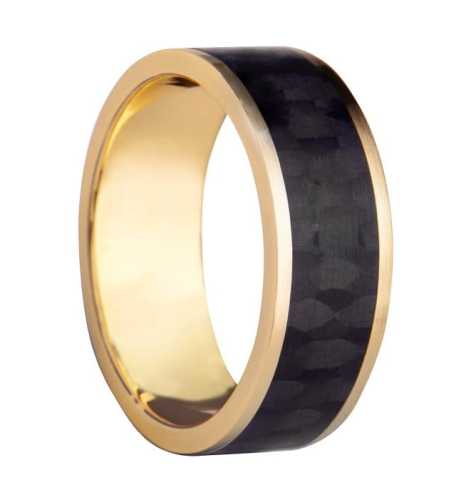 Obrączka CZ14 o płaskim profilu, karbon, żółte złoto, 8mm.