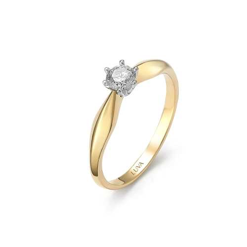 Klasyczny pierścionek z brylantem 0,23ct, żółte złoto, elegancki kształt - LUVA