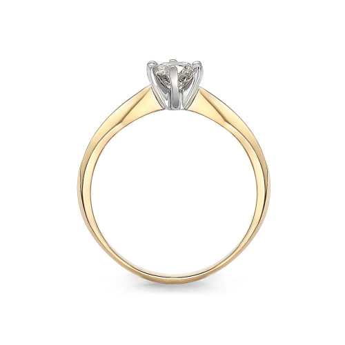 Pierścionek z brylantem 0,50 ct, żółte złoto, polerowana szyna, biała korona, stylowy kształt, Luva