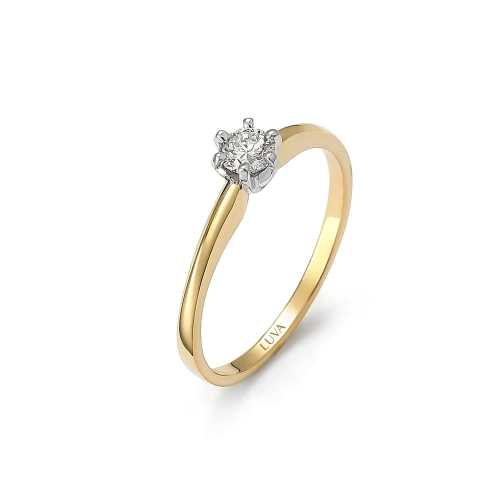 Delikatny pierścionek z brylantem 0,17ct, wąska szyna, stylowy, żółte złoto, połysk, Luva
