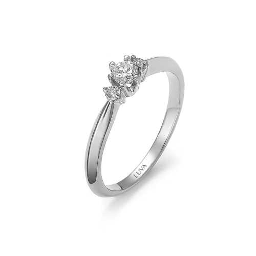 Elegancki pierścionek z białego złota, trzy brylanty, 0,21ct, Luva