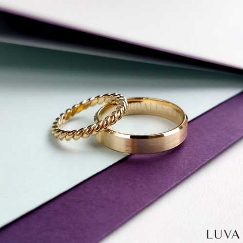 Obrączka plecionka, wąska obrączka warkocz, eternity ring zaplatany wzór, żółte złoto plecione Luva