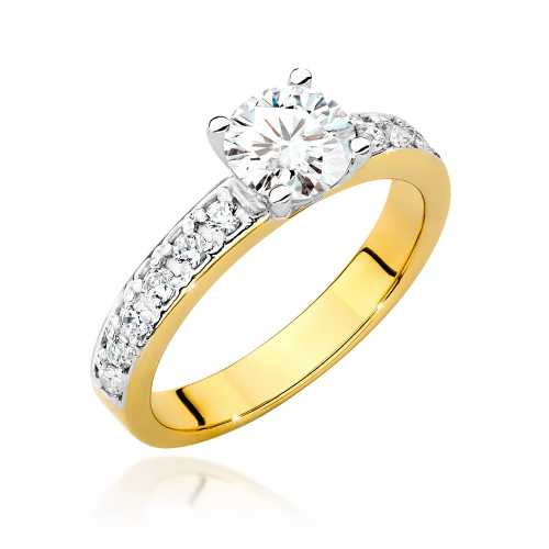 Pierścionek z brylantami, żółte złoto, szeroka szyna, brylanty 0,70 ct