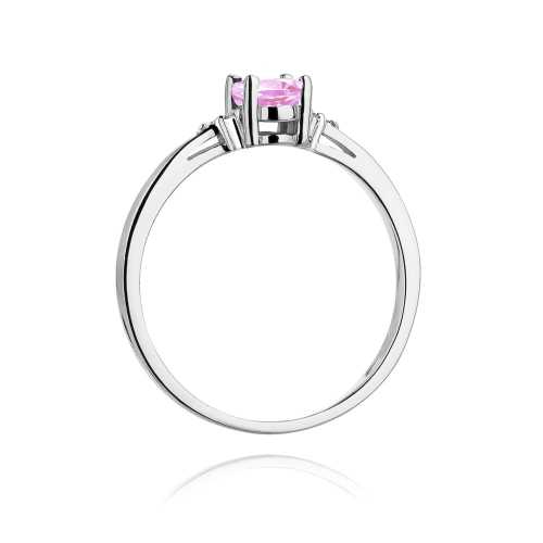 Pierścionek z białego złota z różowym kamieniem, 0,50 ct diamenty, Luva