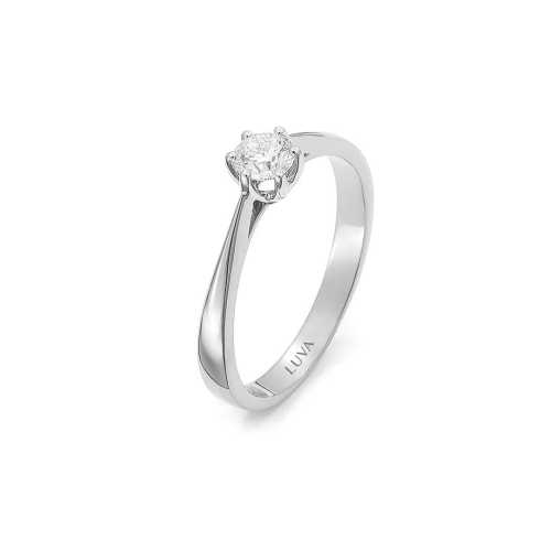 Pierścionek z brylantem 0,20ct, białe złoto, zwężana szyna, Luva