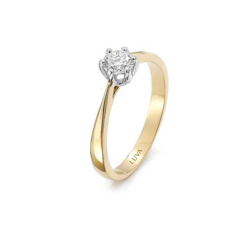 Pierścionek z diamentem 0,50 ct, żółte złoto, biała korona, klasyczny na zaręczyny