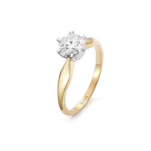Pierścionek z brylantem naturalnym 1 ct, żółte złoto, certyfikat, Luva