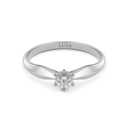Pierścionek z diamentem 0,20 ct, białe złoto, biała korona, klasyczny na zaręczyny Luva