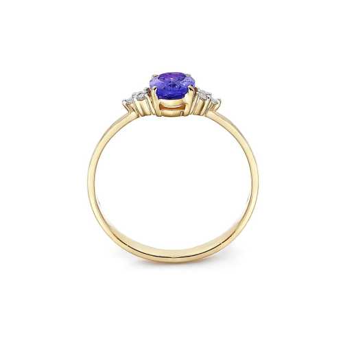 Pierścionek zaręczynowy tanzanit, 6 brylantów, żółte złoto, Luva