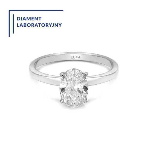 Pierścionek zaręczynowy z diamentem owalnym 1 ct , białe złoto, diament laboratoryjny