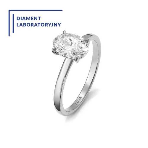 Złoty pierścionek zaręczynowy z laboratoryjnym diamentem w szlifie owalnym 1 ct, jubiler Luva