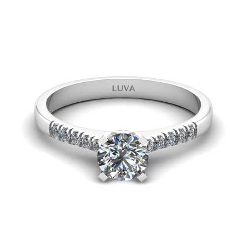 Pierścionek z diamentem centralnym 0,50 ct, białe złoto, diamenty w szynie, elegancki na zaręczyny Luva