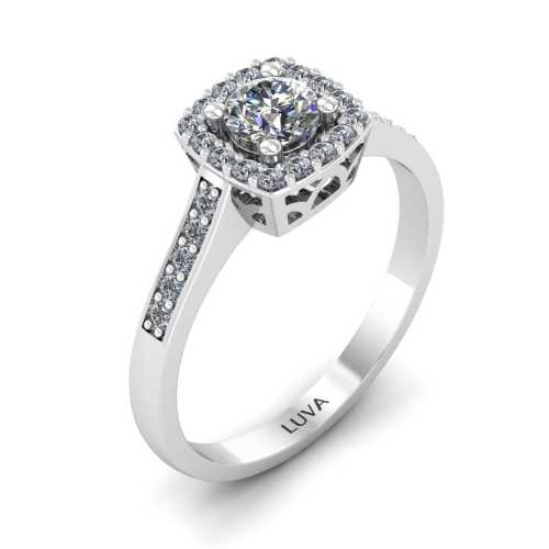 Pierścionek zaręczynowy z brylantem 0,30ct z kwadratową ramką dookoła, białe złoto 585