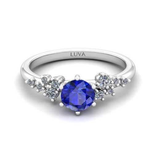 Pierścionek zaręczynowy z białego złota próby 585 z szafirem i brylantami