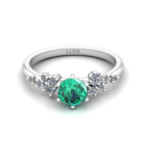 Pierścionek zaręczynowy z białego złota próby 585 z pięknym szmaragdem i brylantami