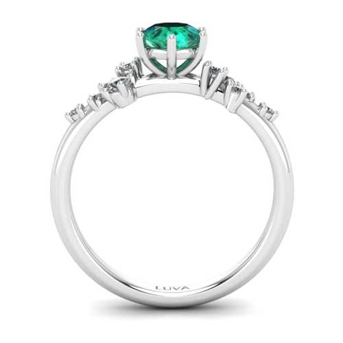 Pierścionek z białego złota próby 585 ze szmaragdem i brylantami