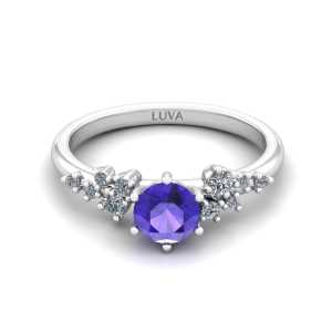 Pierścionek zaręczynowy LV26 z białego złota tanzanit i brylanty