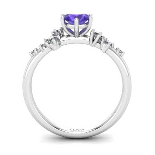 Pierścionek z białego złota próby 585 z tanzanitem i bocznymi brylantami