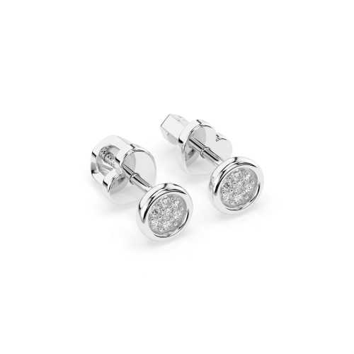 Złote kolczyki 585 okrągłe, wkrętki serca, brylanty 0,08 ct