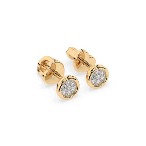 Złote kolczyki 585 okrągłe, wkrętki serca, brylanty 0,08 ct