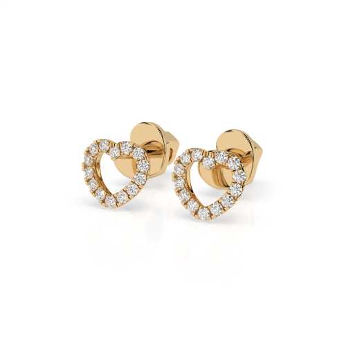 Kolczyki serduszka z żółtego złota 585 z 28 brylantami 0,14 ct na sztyft