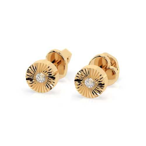 Złote kolczyki 585 okrągłe z dwoma brylantami 0,04 ct, prosty i elegancki dodatek