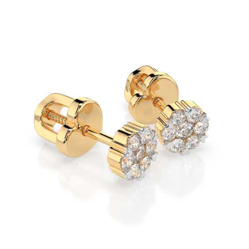 Stylowe kolczyki, żółtego złoto 585, okrągłe z brylantami 0,24 ct, zapięcie na wkrętki