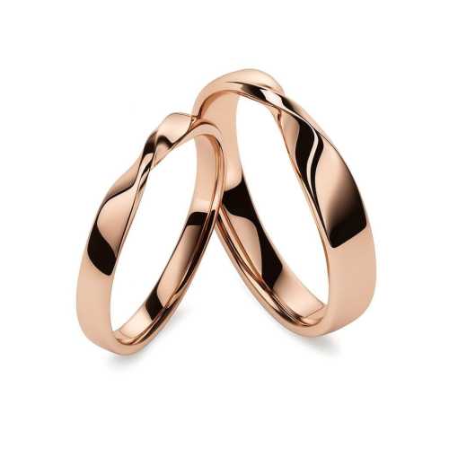 Obrączki wstęga mobiusa z czerwonego złota, mobius, damska 3mm, męska 4mm, Luva