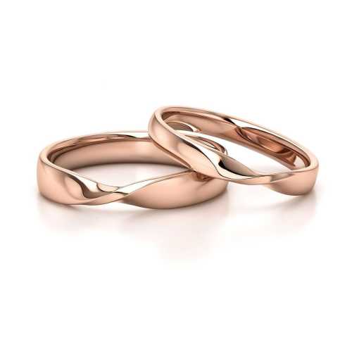 Obrączki wstęga mobiusa na zamówienie, czerowne złoto 585, Luva, mobiusy ze złota