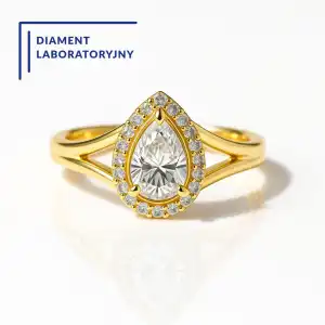 Pierścionek zaręczynowy LV33 diament laboratoryjny szlif gruszka