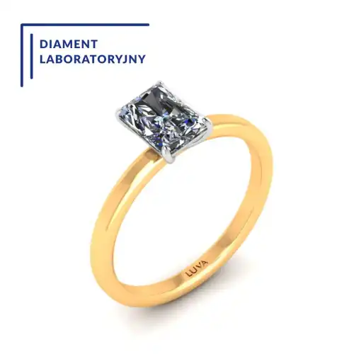 Klasyczny pierścionek z dużym diamentem w szlifie radiant o masie 1 ct, diament laboratoryjny z certyfikatem