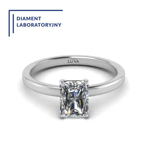 Ponadczasowy pierścionek z diamentem w szlifie radiant 1,00ct, laboratoryjny diament z certyfikatem międzynarodowym, białe złoto
