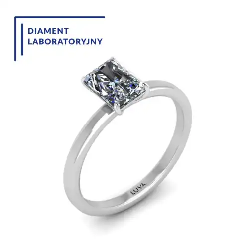 Klasyczny pierścionek z dużym diamentem w szlifie radiant o masie 1 ct, diament laboratoryjny z certyfikatem, białe złoto