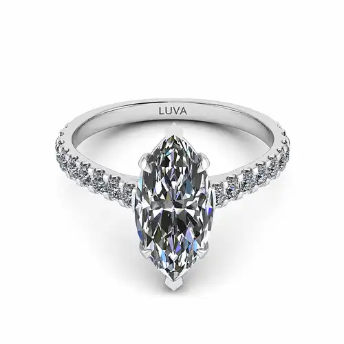 Pierścionek z naturalnym diamentem w kształcie łezki 1,50ct i małymi brylantami po bokach, białe złoto