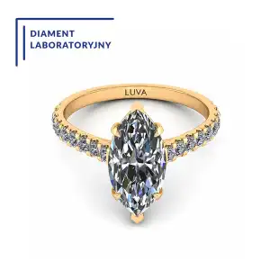 Pierścionek zaręczynowy LV34 z żółtego złota, diament markiza LAB 1,50ct