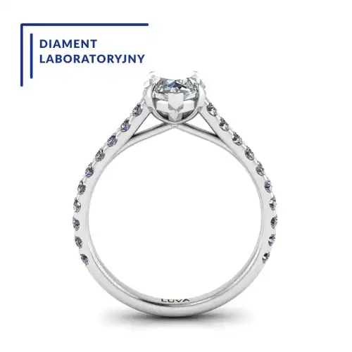 Pierścionek diament markiza 1,50ct kamień certyfikowany, laboratoryjny, białe złoto LUVA