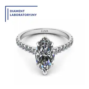 Pierścionek zaręczynowy LV34 z białego złota, diament markiza LAB 1,50ct