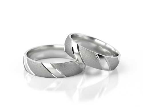 Para obrączek ślubnych S1 z białego złota rodowanego, z delikatnym wzorem i różnym wykończeniem, mat, połysk, Luva.