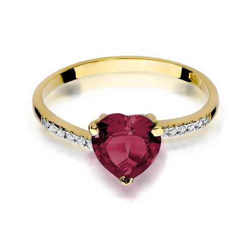 Pierścionek zaręczynowy D085 z żółtego złota, z rubinem 1,70 ct w kształcie serca, z brylantami, Luva.