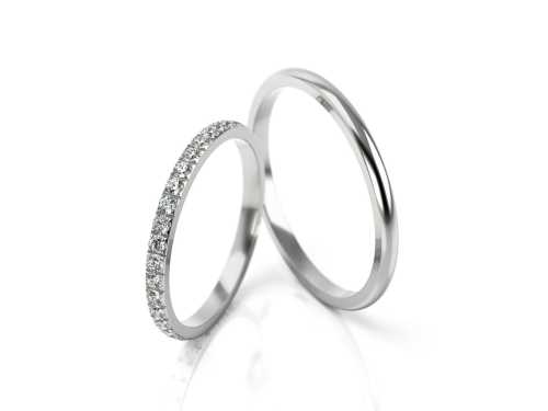 Obrączki ślubne z białego złota B99, delikatne, wąskie, tylko 1,8mm szerokości, z kamieniami dookoła obwodu, Luva.